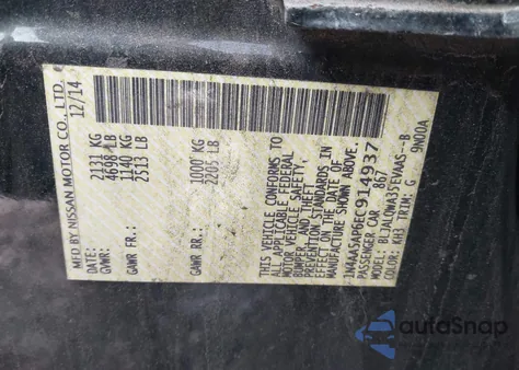 2014 Nissan Maxima 3.5 S from USA, damaged, VIN 1N4AA5AP6EC914937